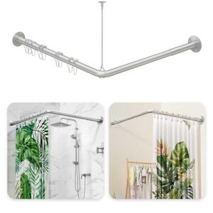 Adjustable L-Shaped Shower Curtain Rod – Silver